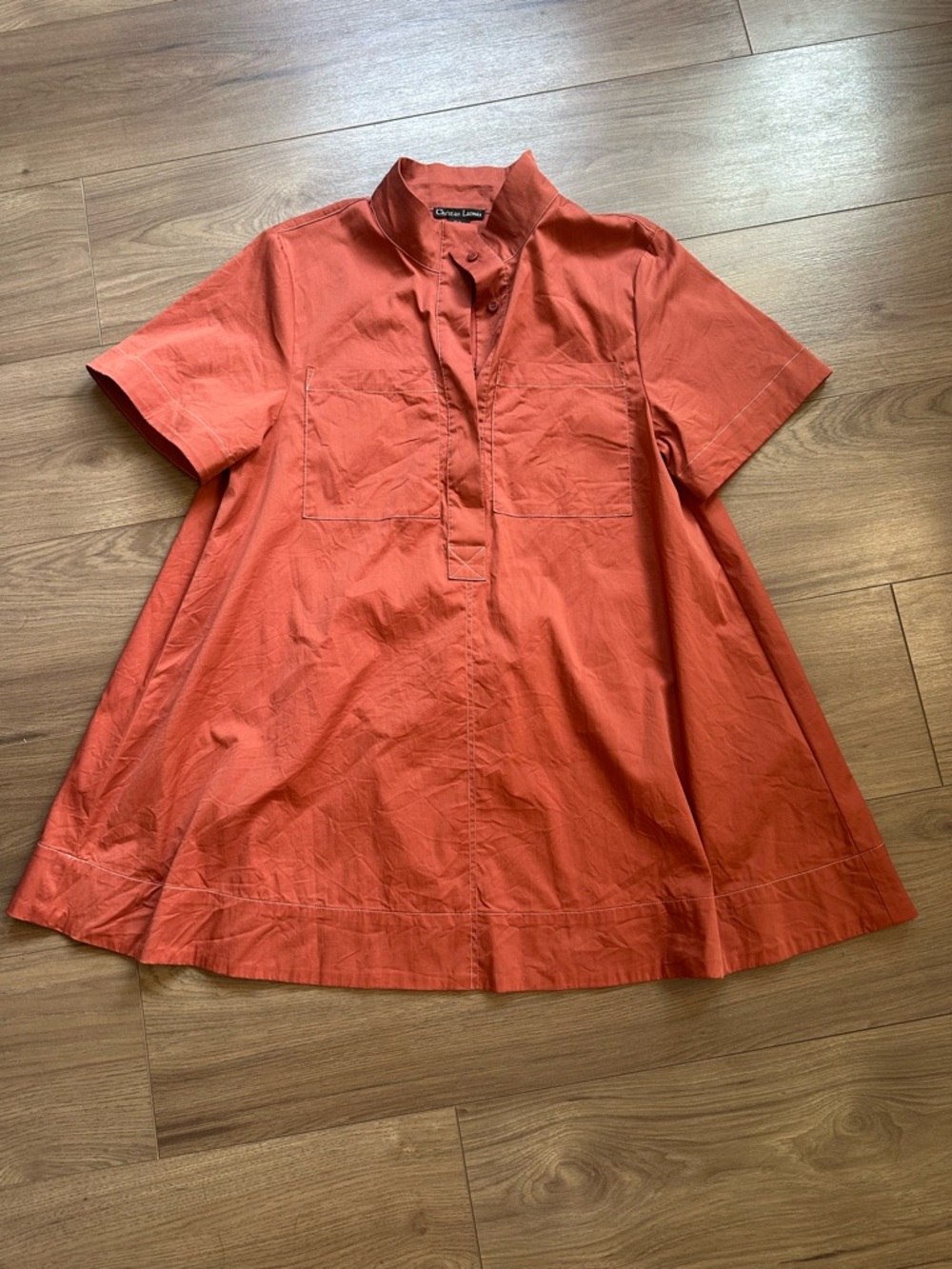 Christian Lacroix tunic top in terracotta / orange / rust color. Size Medium